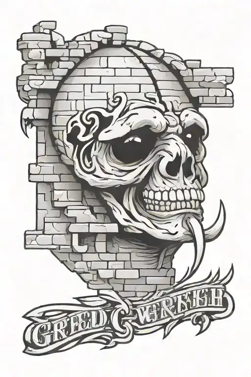 Words Pride Greed Lust Envy Gluttony Wrath Sloth On Brick Wall