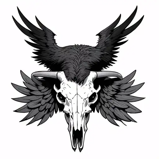 Face Black Eagle With White Eyes And Which Wraps A Bull Skull With The Wings