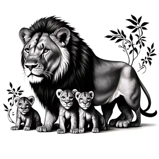 Lioness With 3 Cubs Tattoo Art Work Female With A Dicky Bow