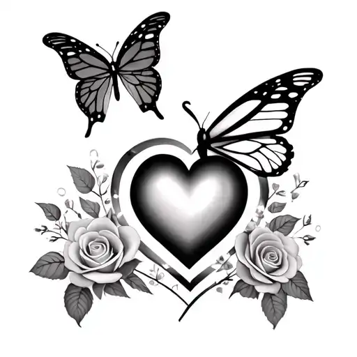 Nan With Butterfly And Nan With Heart Surrounded By Roses