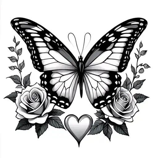 Nan With Butterfly And Nan With Heart Surrounded By Roses On A Sleeve