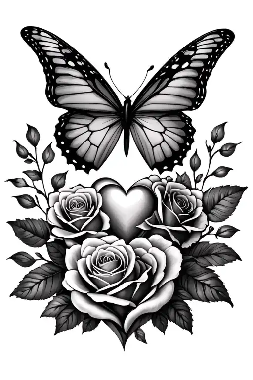 Nan With Butterfly And Nan With Heart Surrounded By Roses As A Sleeve