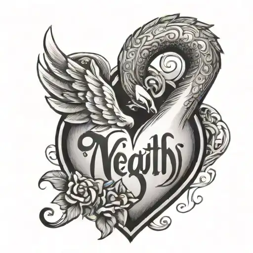 Name Writing 'Nethravathy ' Swan And Heart Shaped Lock
