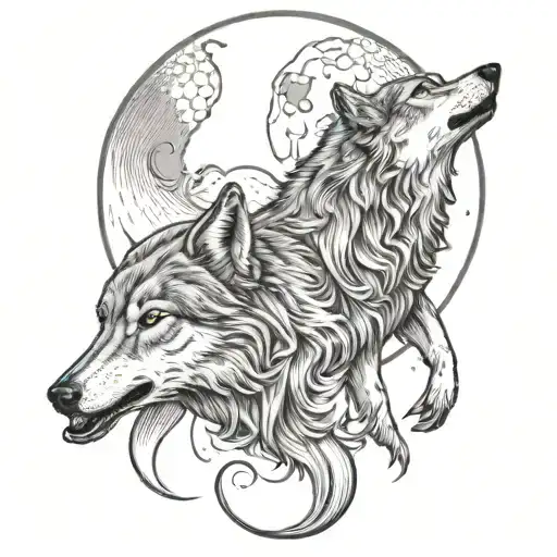 Two Wolves In Moon Shining