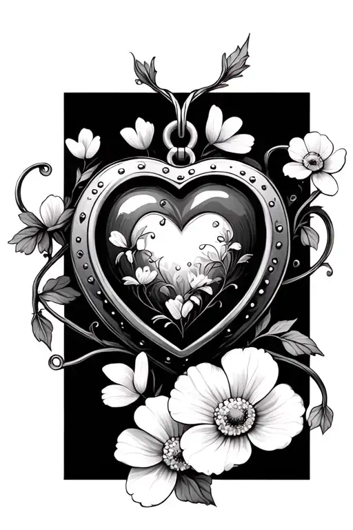Heart Locket Surronded By Buttercups With Swrling Vines