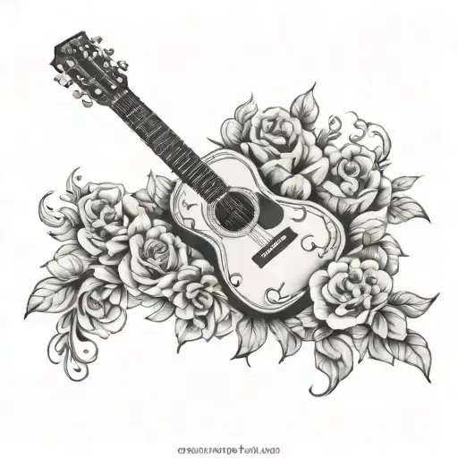 Guitar Floral Tattoo Design