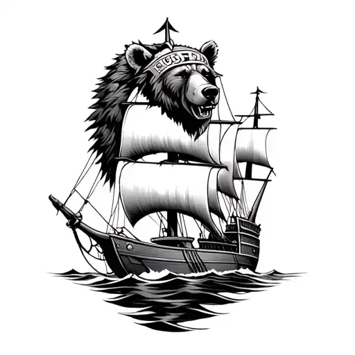 Bear Headdress On A Viking Ship Sailing