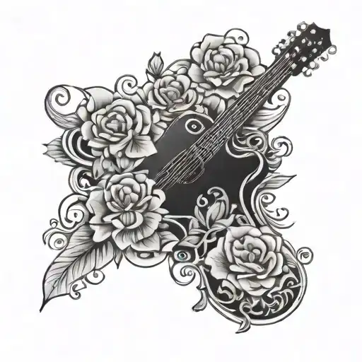 Guitar Floral Tattoo Colored Design Inspired