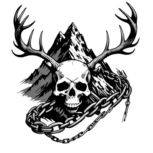 Mountain And Chains Wrapped With Skull And Deer Horns