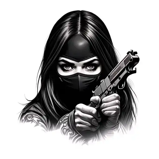 Female Wearing Ski Mask Holding A Gun