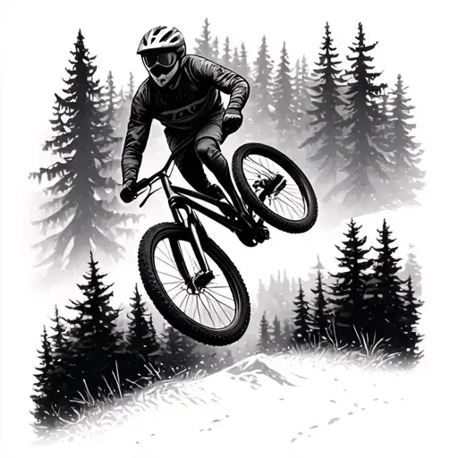 A Mountatin Bike Jumping Over A Forest