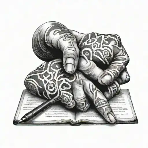 Hands Wearing Mma Wraps & Writing On Book With Ink Pen