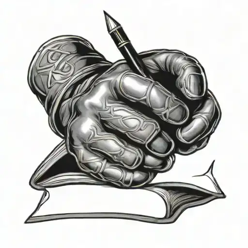 Hands Wearing Mma Gloves Writing On Book With Ink Pen