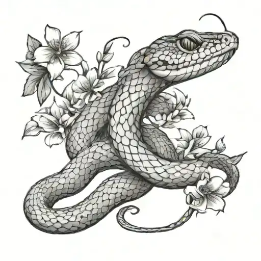 Snake With Flowers And Vines