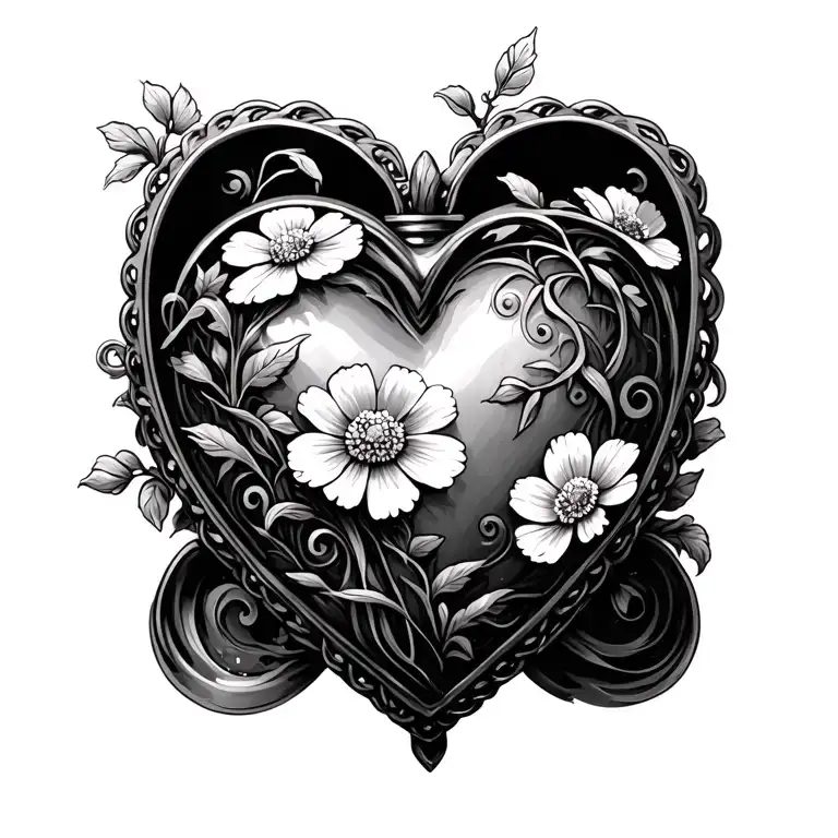 Heart Locket Surronded By Buttercups And Swirling Vines