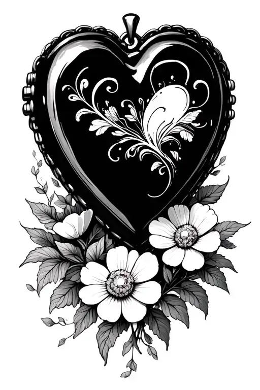 Heart Locket Surronded By Buttercups And Swirling Vines