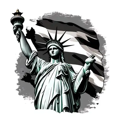 Puerto Rico Flag And Statue Of Liberty