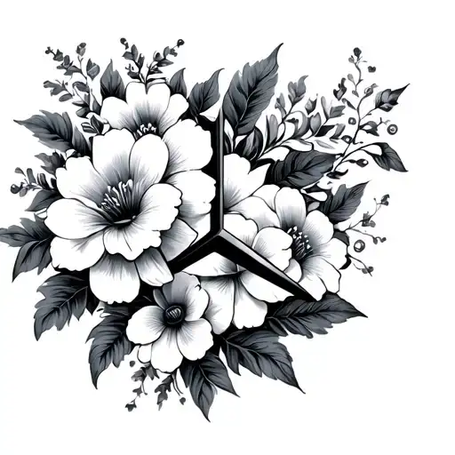 Benz Symbol Flowers Surrounding