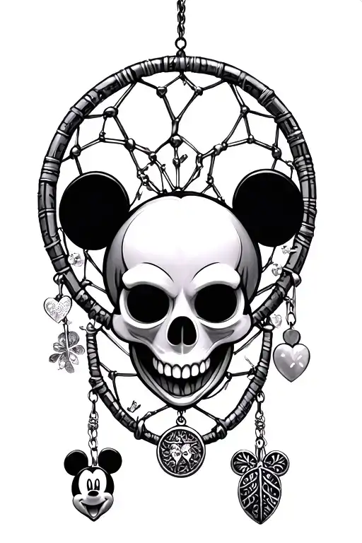 Mickey Mouse Skull With Disney Charms Hanging Like A Dreamcatcher