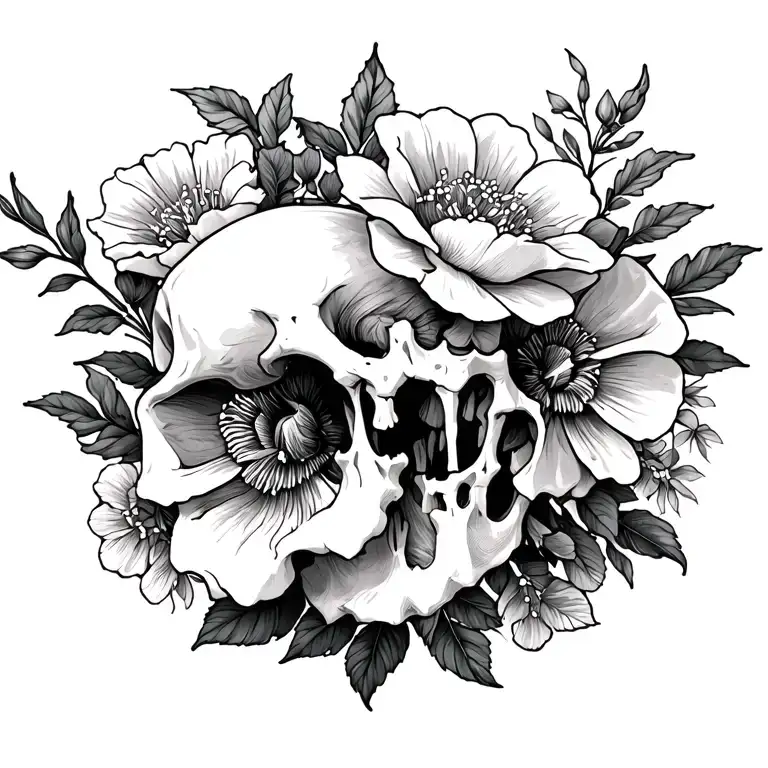 The Bones Of A Spine Tattoo With Flowers