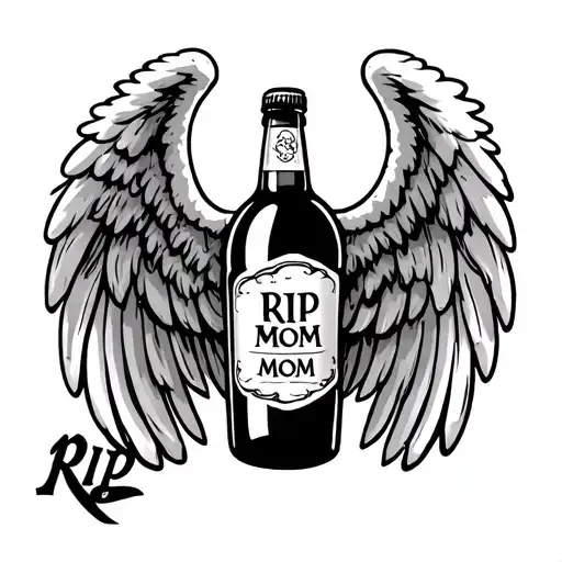 Rip Mom Tattoo With Alcohol Bottle With Angel Wings