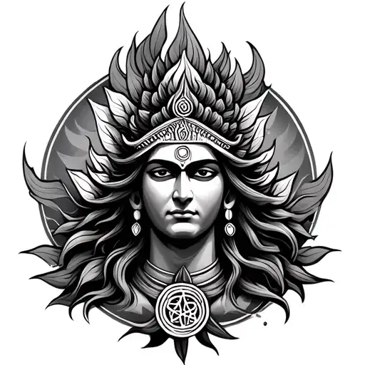 Peacefull Dark Shiva Bust With Seed Of Life On The Background