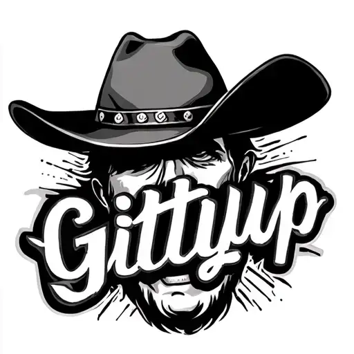 The Words Gitty Up With A Cowboy Hat