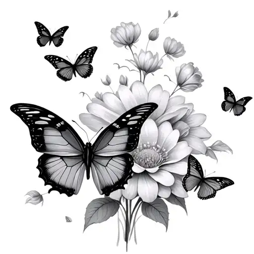 Butterflies Surrounding Flower
