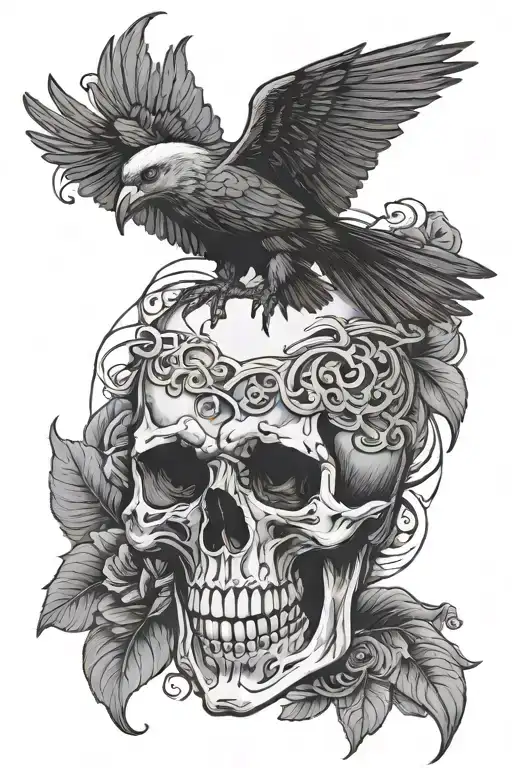 Skull With Crow Holding