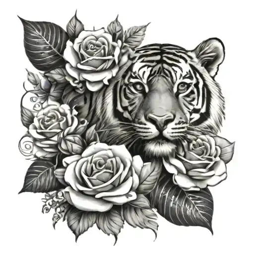 Roses With Tiger And Mandala