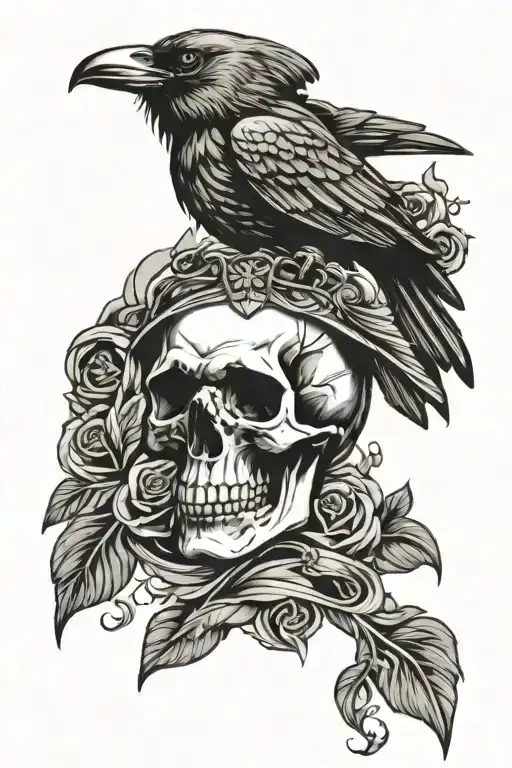Skull With Crow Holding