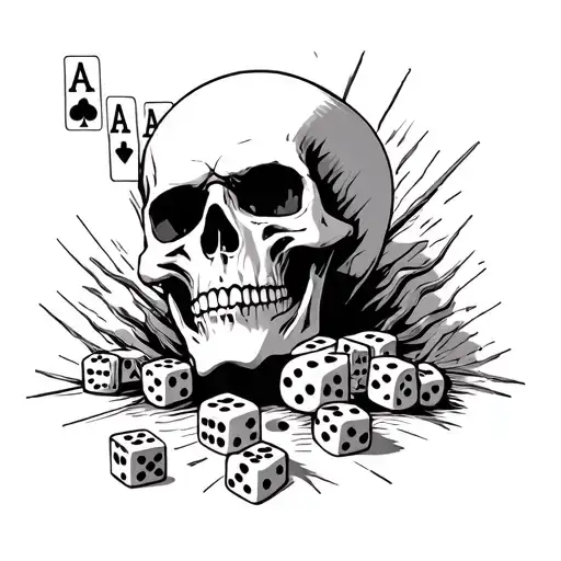 Death Head And Cards With Dice