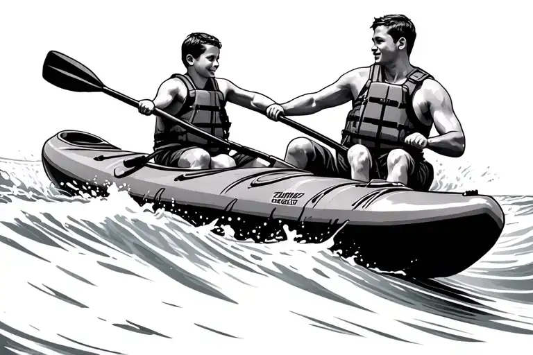 Father And Son In Inflatable Kayak Whitewater