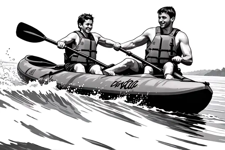 Father And Son In Inflatable Kayak Whitewater Father In Back Son In Front