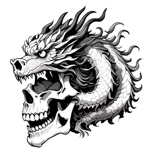 Chinese Dragon Sitting On A Skull