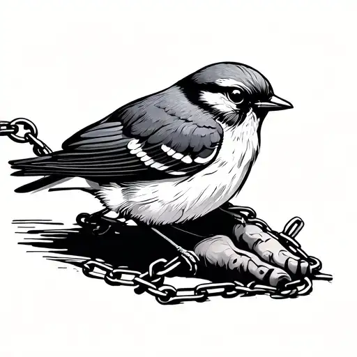Minimal Bird With Chain Links To Its Foot