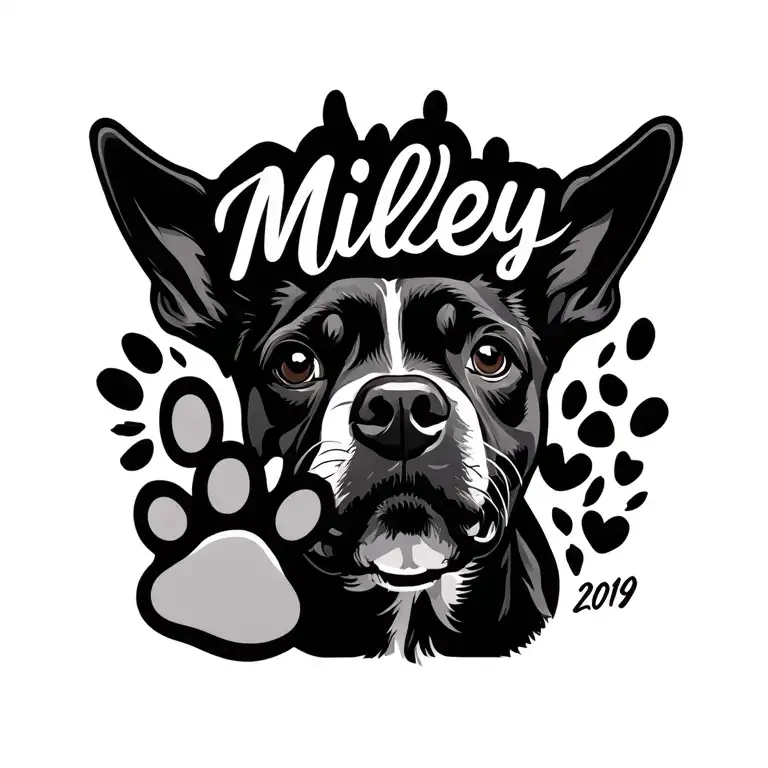 Dogs Name 'Miley' Or 'Miley Moo' With A Paw Print Or Birth Year 2019