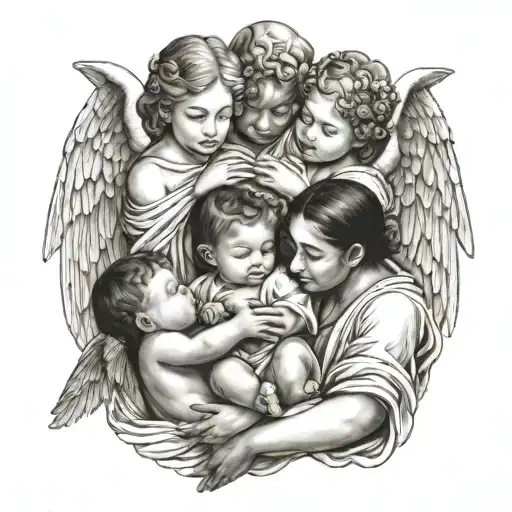 4 Angels Holding A Baby With E Cloth Wrapped