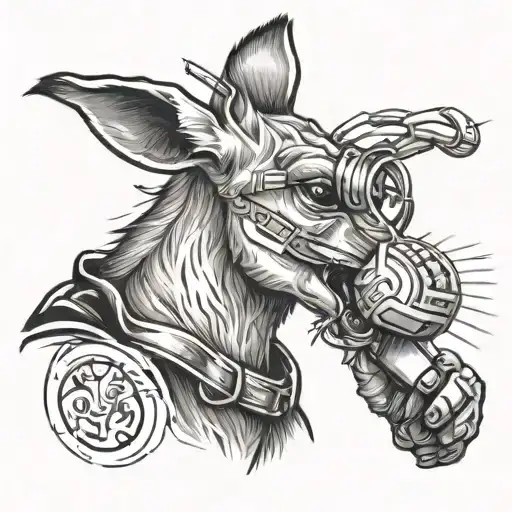 Kangaroo With Boxing Gloves And A Joint In His Mouth