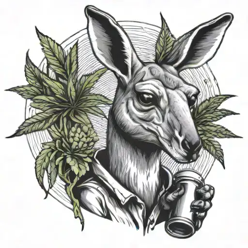 Kangaroo With Boxing Gloves On His Hands And A Cannabis Joint In His Mouth