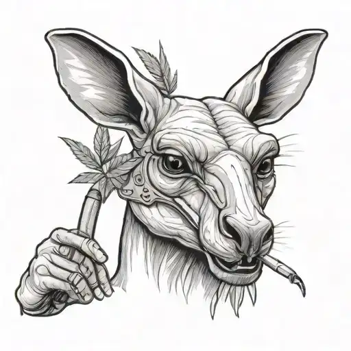 Kangaroo With Boxing Gloves On His Hands And A Cannabis Blunt In His Mouth