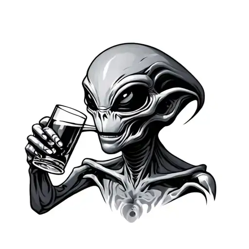 An Alien Drinking Alcohol At 2 Am