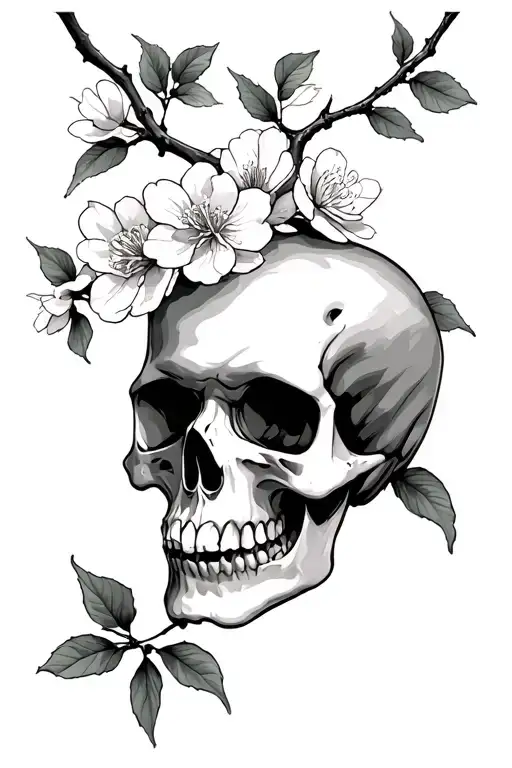 Cherry Blossom Branch And Skull
