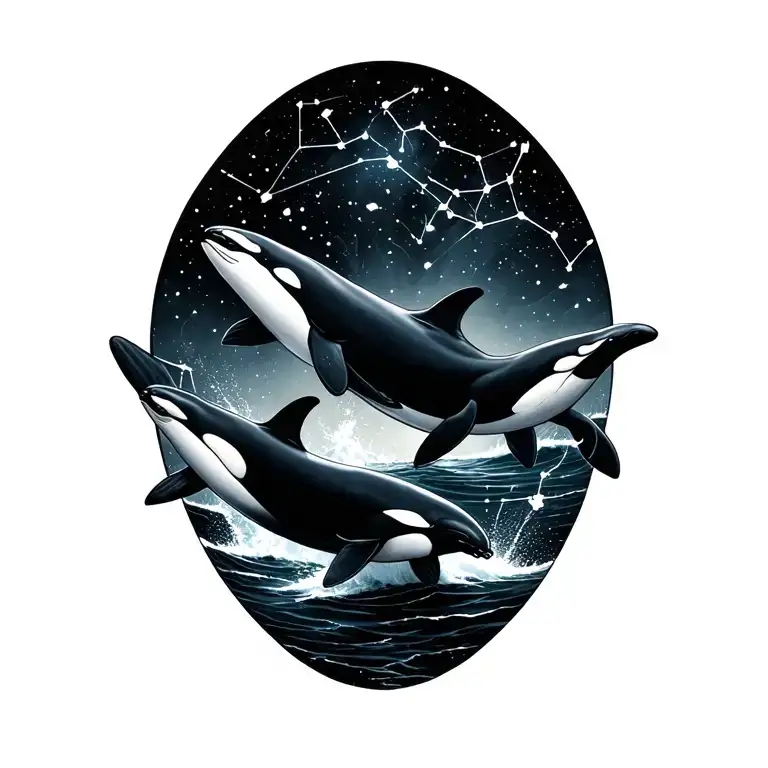 3 Orcas And Constellations Forming The Shape