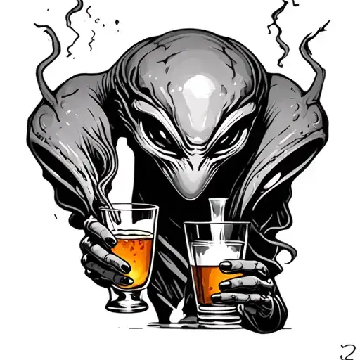 An Alien Drinking Alcohol At 2 Am