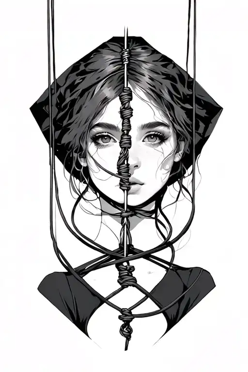 Girl In Shibari Suspension Inside Geometric Minimalist Pattern