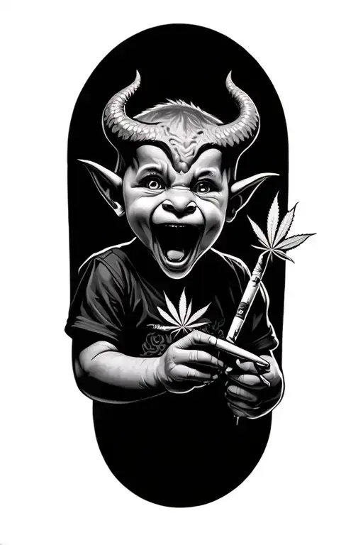 Baby Devil Rolling A Weed Joint