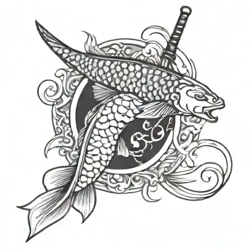 Koi Fish With Japan Yin Yang With Katana