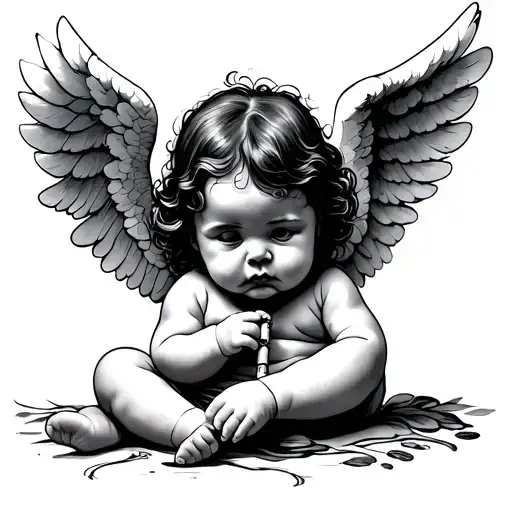 Baby Angel Rolling A Joint