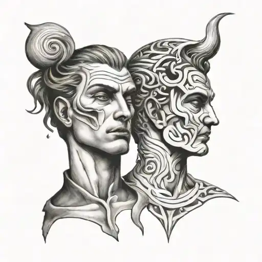 Two Men Faces Merged Good Verses Evil Gemini